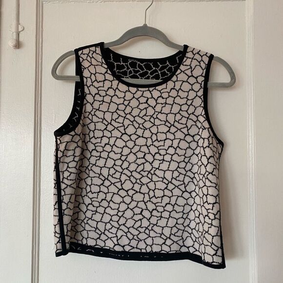 Vintage 90s Black and White Giraffe Print Reversible Sleeveless Sweater Size M - Picture 3 of 7